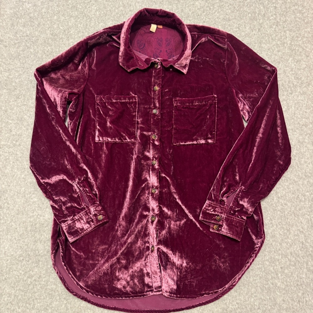 Pilcro and the Letterpress Burgundy Crushed Velvet Button Down Shirt Small